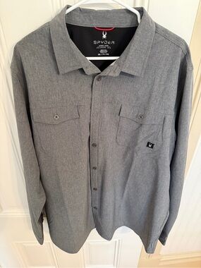 Spyder Men’s Grey Button-Down Casual Shirt with Chest Pockets